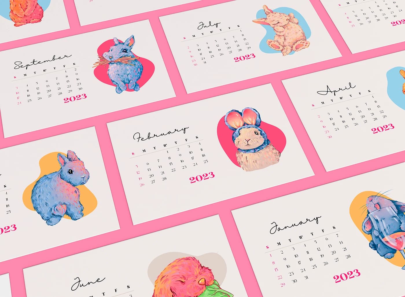 animals calendar calendar design card cute cute illustration ILLUSTRATION Illustrator new year rabbit