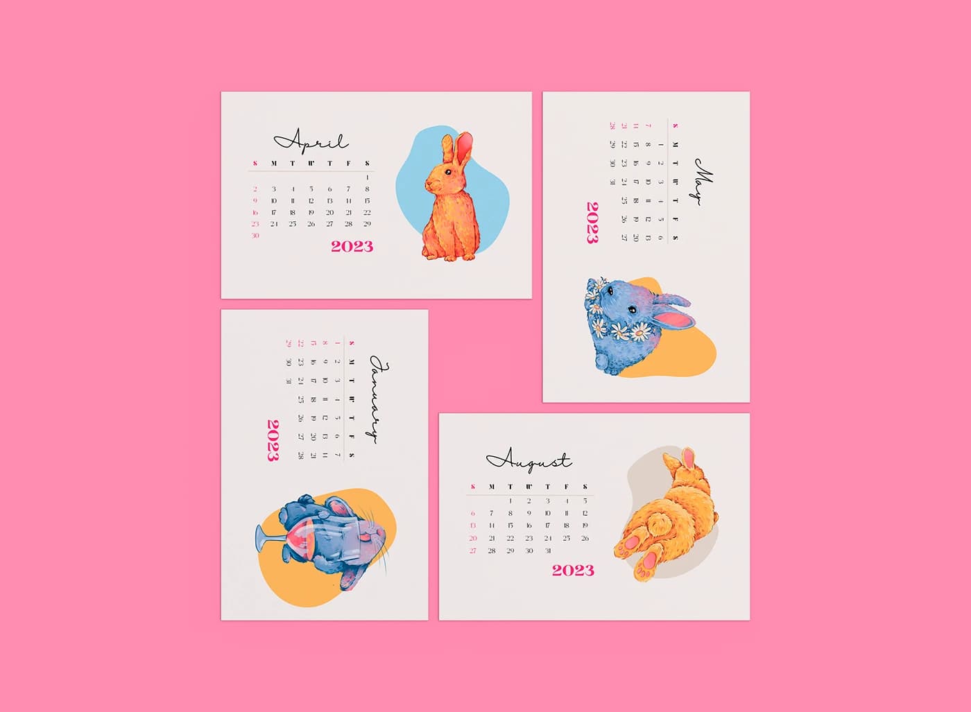 animals calendar calendar design card cute cute illustration ILLUSTRATION Illustrator new year rabbit
